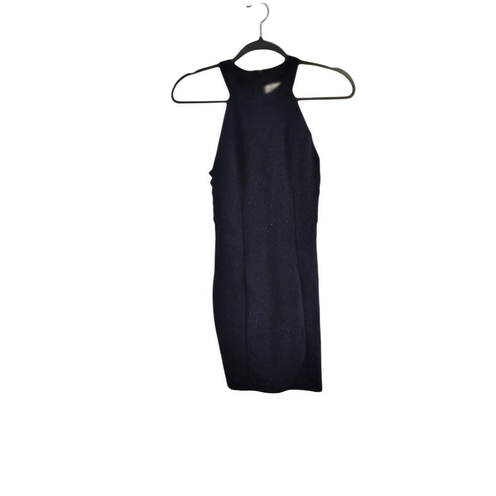 Honey and Rosie Navy Blue Shimmer Halter Bodycon Dress Side Cut Outs ‎ Small
